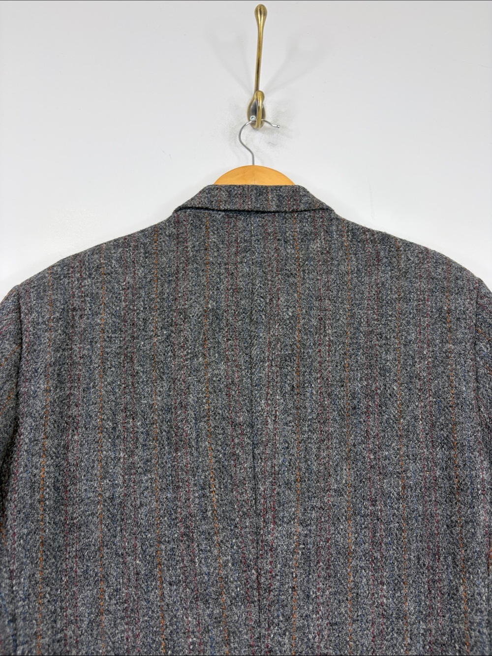 Vintage Harris Tweed Sport Coat Mens 46T Grey Orange Red Stripe Wool Blazer - Picture 5 of 15